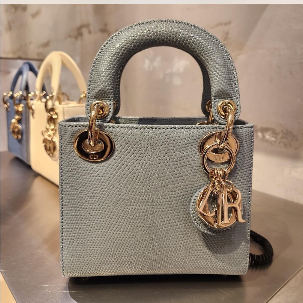 Lady Dior Gray Lizard Mini Bag with Gold Details - Picture 8 of 9